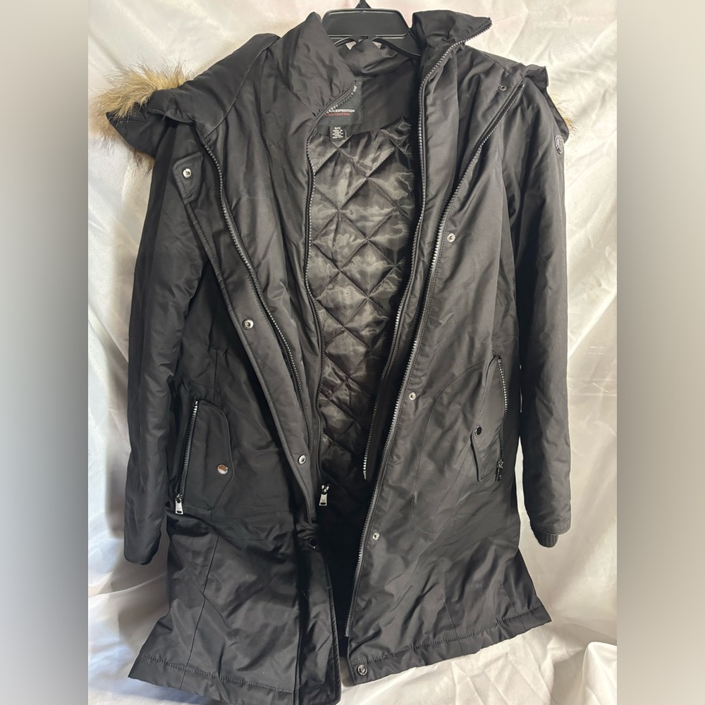 1 Madison Dark‎ Puffer Jacket with Faux Fur Hood